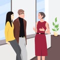 Colleagues in office flat vector illustration. Coworkers relaxing, chatting cartoon characters. Corporate worker, business people