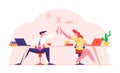 Colleagues Sitting at Desk Giving Highfive to Each Other after Successful Business Deal or Contract Signing, Office Team