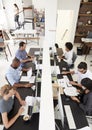 Colleagues working at a busy open plan office, vertical Royalty Free Stock Photo