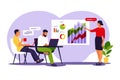 Colleagues working together on project. Business team working together at the big desk. Vector illustration. Flat style