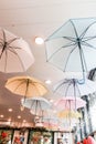 Collect of Colorful umbella decorate in the restaurant Royalty Free Stock Photo