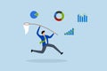 Collect data, businessman catch data graph and chart with butterfly net Royalty Free Stock Photo