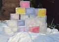 Collected Clear and Colored Ice Blocks Royalty Free Stock Photo