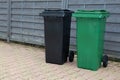 Collected kerbside waste bins on street