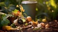 Collected kitchen scraps for recycling into gardening compost