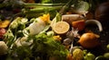 Collected kitchen scraps for recycling into gardening compost