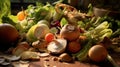 Collected kitchen scraps for recycling into gardening compost