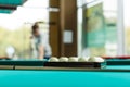 The collected pyramid of balls in the triangle on the table