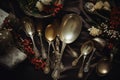 Collectible Vintage silver antique spoon cutlery. Generate ai