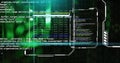 Collecting data text image over green digital code and interface elements Royalty Free Stock Photo