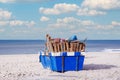 Collecting Plastic Garbage And Wastes In Container On The Sea Beach Environmental Pollution Concept. Royalty Free Stock Photo