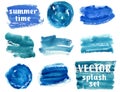 Collection of abstract blue paint brush strokes Royalty Free Stock Photo