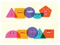 Collection of abstract comic Faces with various Emotions. Crazy Abstract comic geometric shape characters elements and