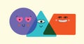 Collection of abstract comic Faces with various Emotions. Crazy Abstract comic geometric shape characters elements and