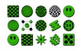 Abstract geometric shapes and smiley faces in green and black Royalty Free Stock Photo