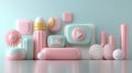 A collection of abstract pastel-colored 3D icons and shapes, featuring elements like a play button and email symbol, representing Royalty Free Stock Photo