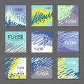 Collection of abstract postcards blue tones for your design. Hand-drawn vector illustration