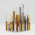 Abstract Sculpture of Gleaming Gold and Silver Rectangular Towers Against a White Background Royalty Free Stock Photo