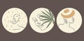 Collection of three various vector highlight covers with woman face, leaves, stars and boho objects, for social media stories.