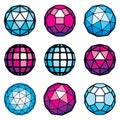 Collection of abstract vector low poly objects. Set of futuristic balls with geometric figures. 3d shapes can be used in