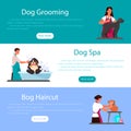 Collection of ad web banner or header of professional dog grooming