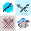 Collection of Adjustable wrench and Pipe Wrench tool vector illustration