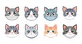 Collection of adorable cat faces for designs and illustrations. Cute cats. Flat style illustration Royalty Free Stock Photo