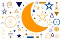 A set of aesthetic and modern Astrology minimalistic linear illustrations of the sun, moon, stars, geometric elements