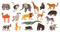 Collection of African animals set. Elephant, hippo, rhino, lion herbivores and carnivores vector illustration Royalty Free Stock Photo