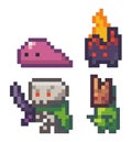 Collection of agressive pixel monsters for pixel game, world of 8bit game, attack at gamer