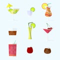 Collection of alcohol coctails and other drinks. Royalty Free Stock Photo