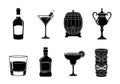 Collection of alcoholic beverage icons and barware isolated on white background Royalty Free Stock Photo