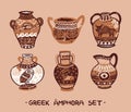 Collection of amphora and vase in the Greek style