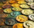 Ancient Coins Collection with Metallic Shine Royalty Free Stock Photo