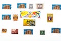 A collection of ancient and old postage stamps from different countries of the world and of different years Royalty Free Stock Photo