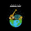 Collection animals on world animal day vector