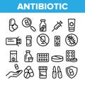 Collection Antibiotic Thin Line Icons Set Vector Royalty Free Stock Photo