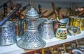 Old cezve and coffee pots, Antalya, Turkey Royalty Free Stock Photo