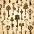 Assorted Vintage Keys Hanging on Wall. Generative AI Royalty Free Stock Photo