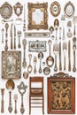 A collection of antique silverware displayed on a clean white surface. Perfect for kitchen and dining related designs Royalty Free Stock Photo