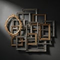 Collection of antique and vintage picture frames arranged in a layered composition with dramatic lighting Royalty Free Stock Photo