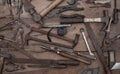 Collection of antique woodworking handtools Royalty Free Stock Photo