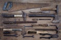 Collection of antique woodworking handtools Royalty Free Stock Photo