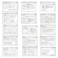 Collection of architectural and interface design blueprints for various software systems Royalty Free Stock Photo