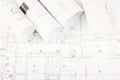 Collection of Architectural Plans and Blueprints for Building Projects Royalty Free Stock Photo