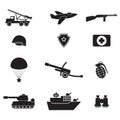 Collection of army black silhouette icons on a white isolated background. Vector image