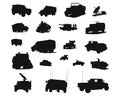 Collection of army vehicles silhouette set