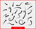 Collection arrows vector background black and white symbols. Different arrow icon set circle, up, curly, straight and twisted. Royalty Free Stock Photo