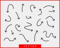 Collection arrows vector background black and white symbols. Different arrow icon set circle, up, curly, straight and twisted. Royalty Free Stock Photo