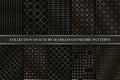 Collection of art deco vector geometric patterns - seamless luxury gold gradient design. Rich backgrounds. Royalty Free Stock Photo